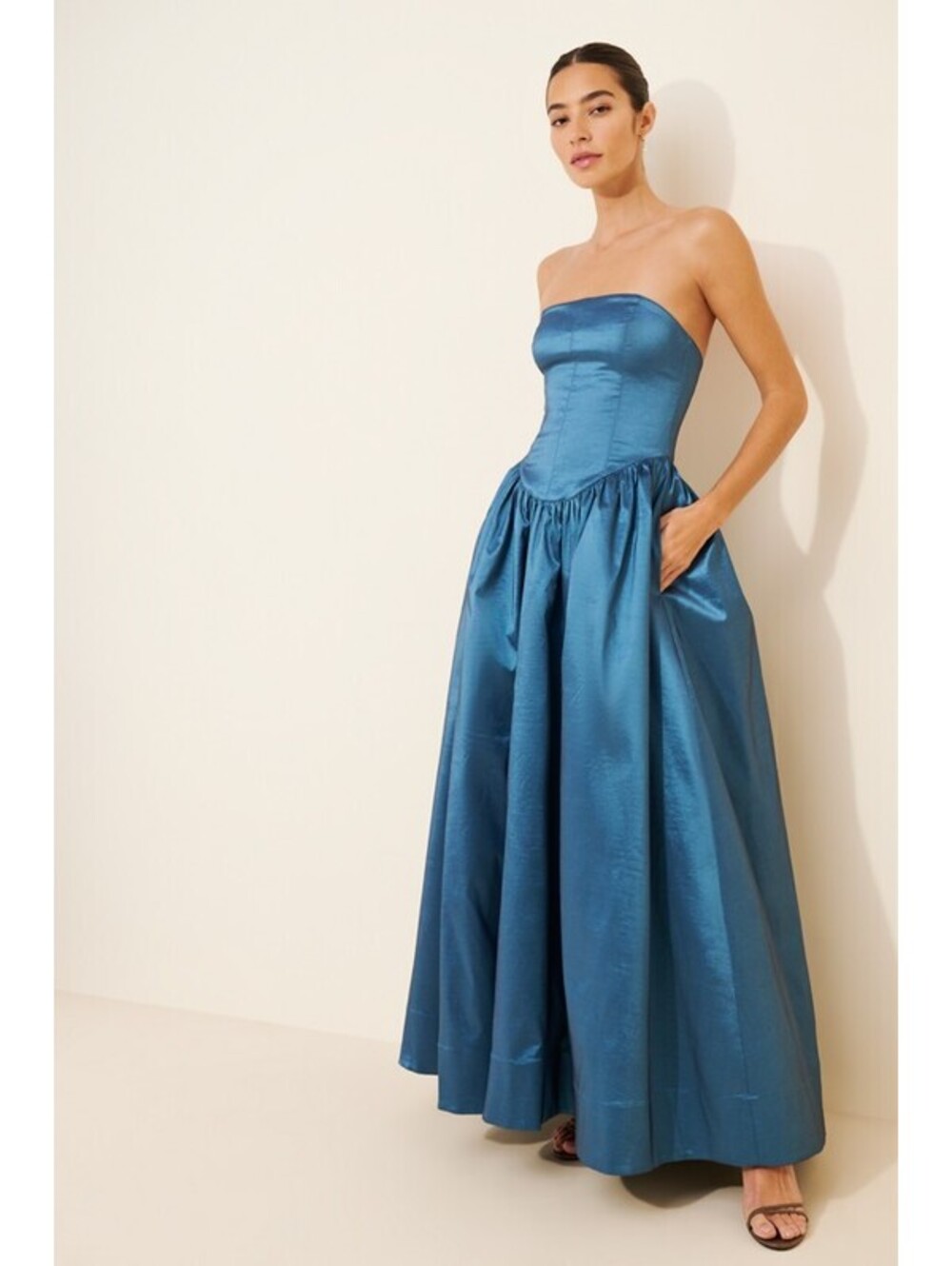 Anthropologie x Hansen & Gretel - Strapless Blue Satin Evening Gown, Size XS